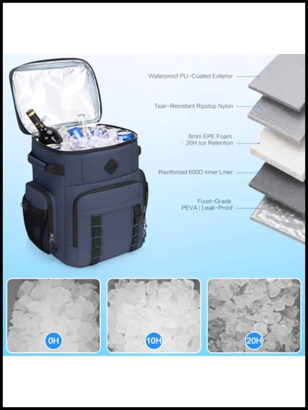 Large 60 Can Insulated Waterproof Leakproof Cooler Backpack with Bottle Opener